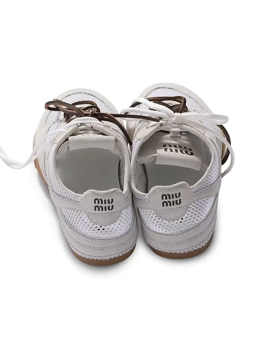 Miu Miu Women's Gymnasium Mesh and Suede Sneakers - White | Thumbnail 2 Miu Miu Women's Gymnasium Mesh and Suede Sneakers - White | Thumbnail 2
