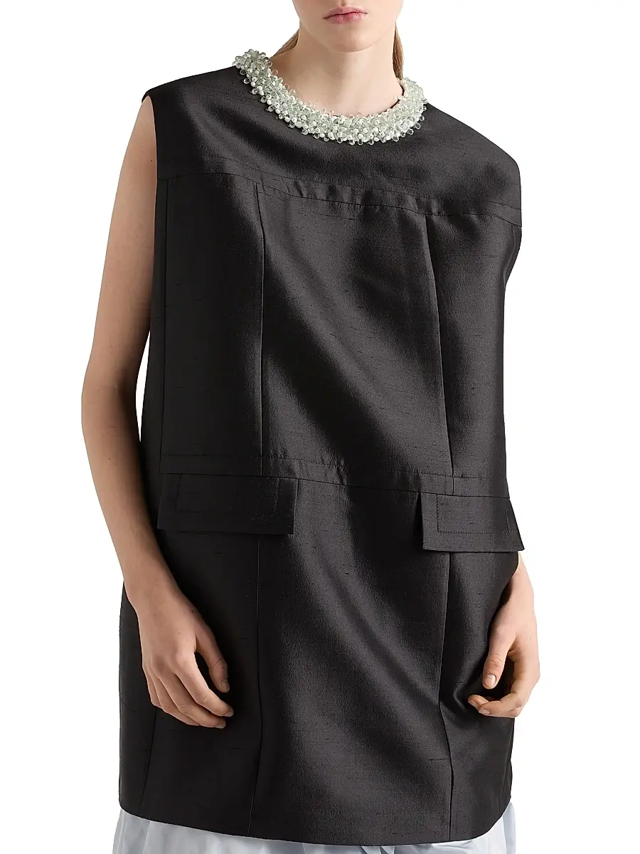 Prada Women's Embroidered Double Shantung Dress | Thumbnail 2