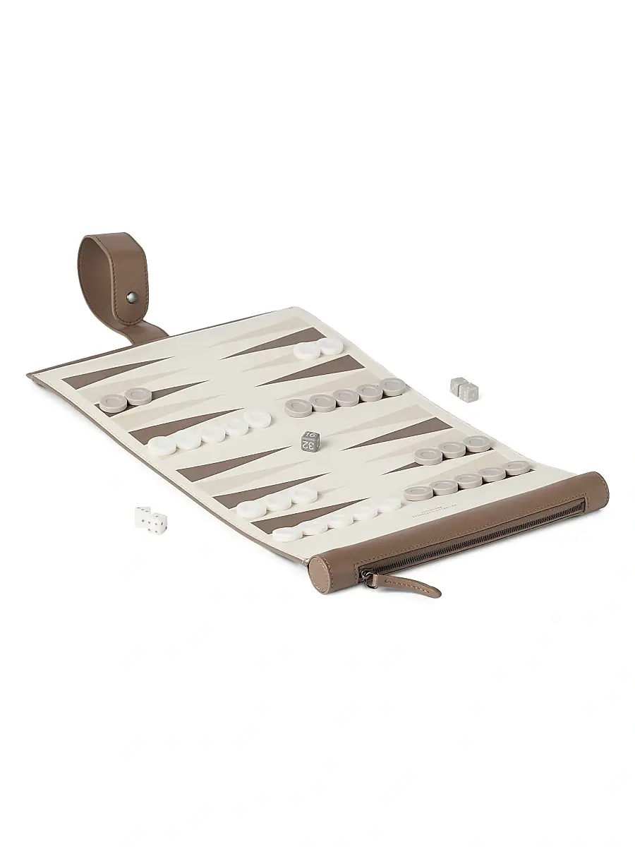 Brunello Cucinelli Calfskin and Krion Portable Backgammon Set - Milk | Image 1 Brunello Cucinelli Calfskin and Krion Portable Backgammon Set - Milk | Image 1
