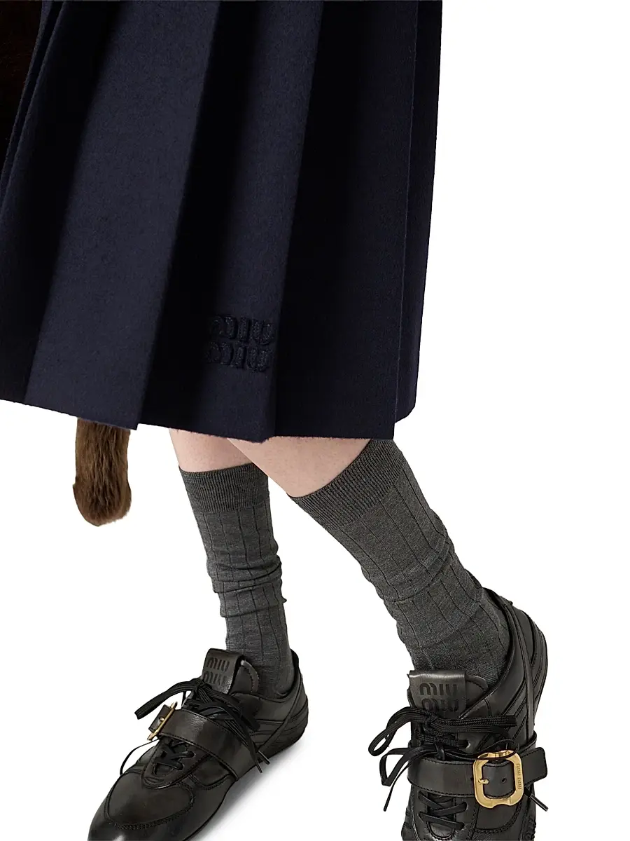 Miu Miu Women's Velour Midi-Skirt - Dark Navy Blue | Thumbnail 4 Miu Miu Women's Velour Midi-Skirt - Dark Navy Blue | Thumbnail 4