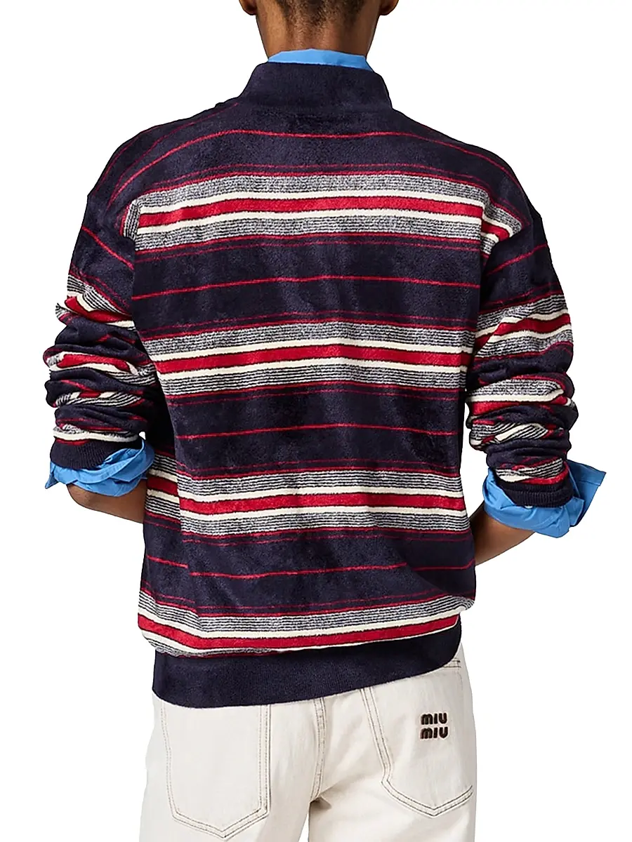 Miu Miu Women's Chenille Half-Zipper Sweater - Blue Multi | Thumbnail 4 Miu Miu Women's Chenille Half-Zipper Sweater - Blue Multi | Thumbnail 4