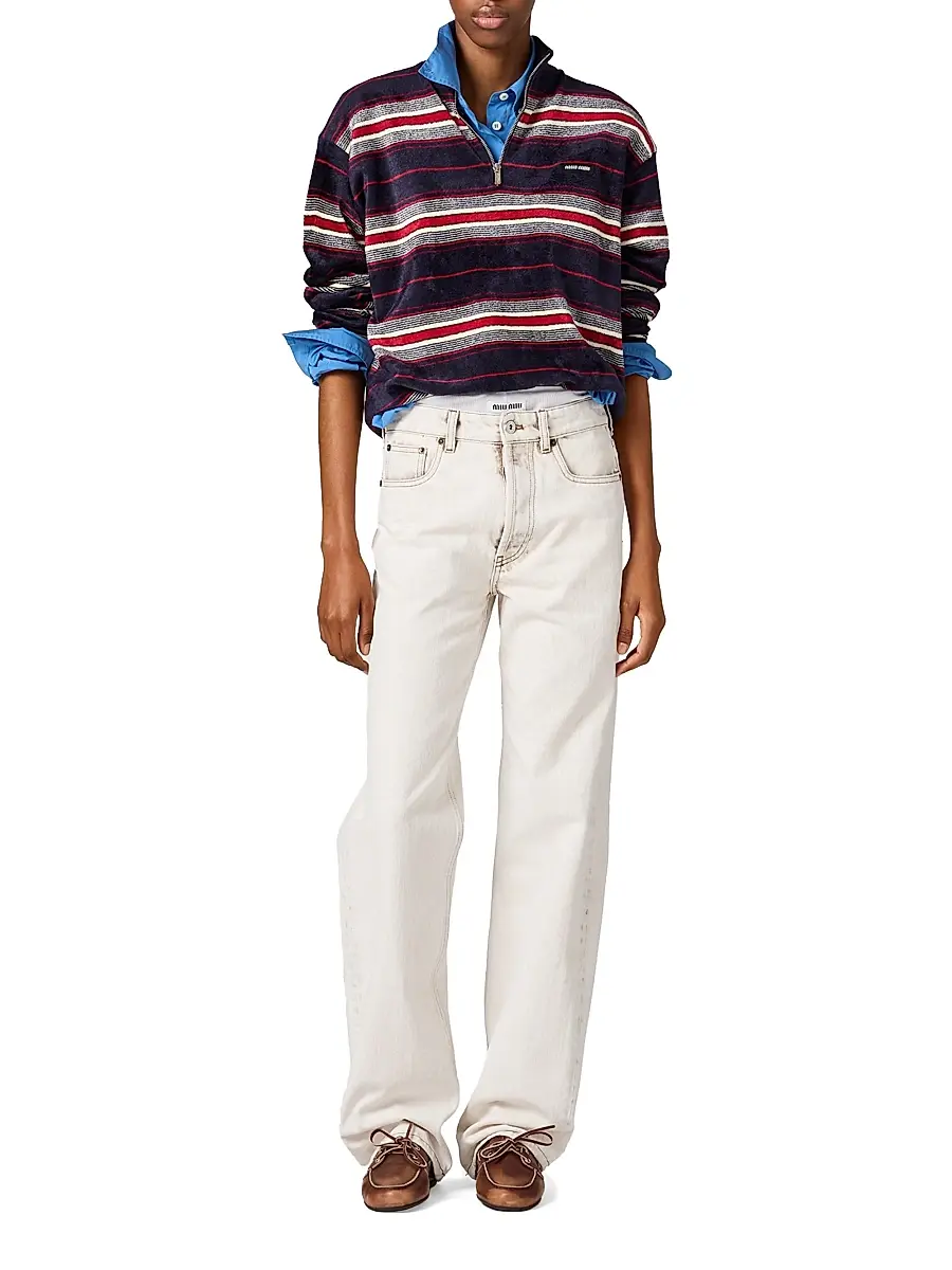 Miu Miu Women's Chenille Half-Zipper Sweater - Blue Multi | Thumbnail 5 Miu Miu Women's Chenille Half-Zipper Sweater - Blue Multi | Thumbnail 5