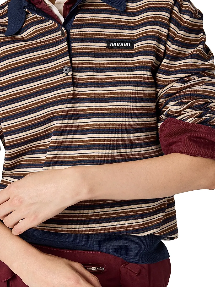 Miu Miu Women's Wool Polo Shirt - Beige Multi | Thumbnail 4 Miu Miu Women's Wool Polo Shirt - Beige Multi | Thumbnail 4