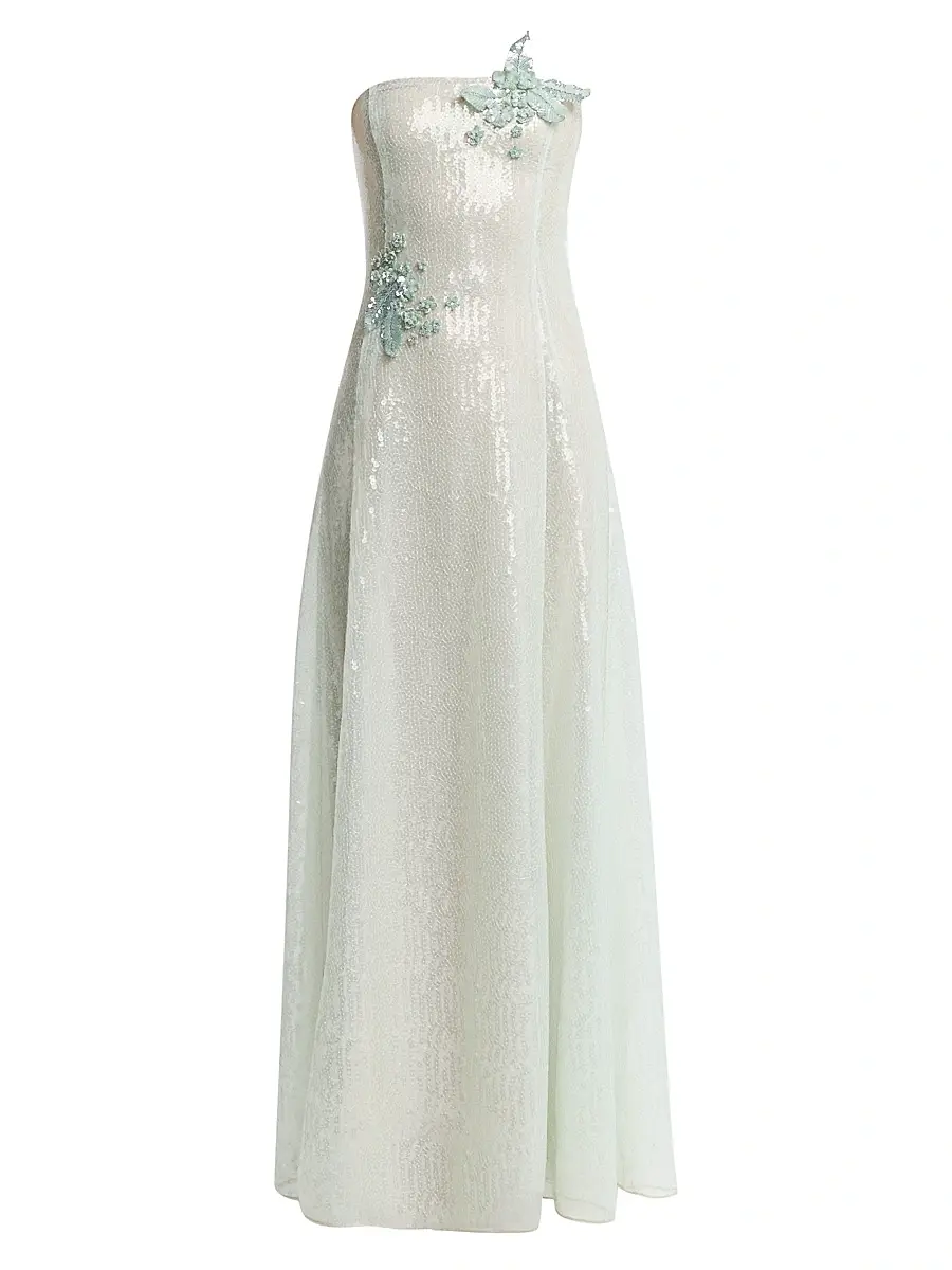 Oscar de la Renta Women's Appliqué Sequined Strapless Gown - Frosted Mint | Image 1 Oscar de la Renta Women's Appliqué Sequined Strapless Gown - Frosted Mint | Image 1