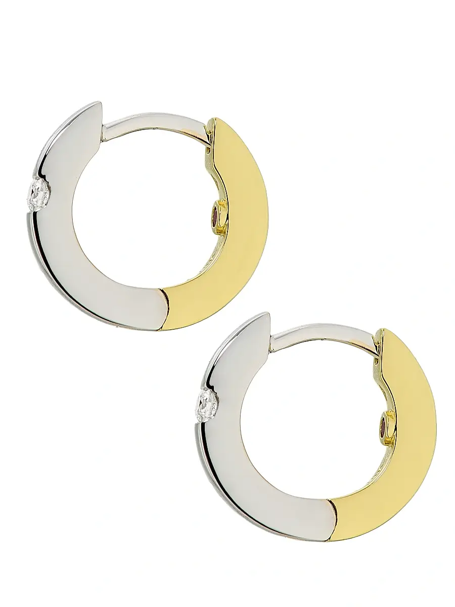 Roberto Coin Women's Tiny Treasures Two-Tone 18K Gold & 0.08 TCW Diamond Huggie Earrings | Thumbnail 4 Roberto Coin Women's Tiny Treasures Two-Tone 18K Gold & 0.08 TCW Diamond Huggie Earrings | Thumbnail 4