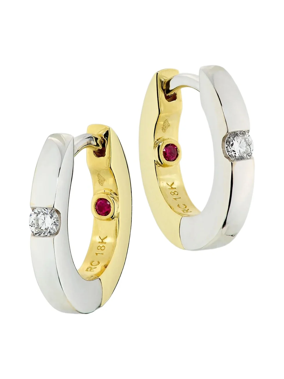 Roberto Coin Women's Tiny Treasures Two-Tone 18K Gold & 0.08 TCW Diamond Huggie Earrings