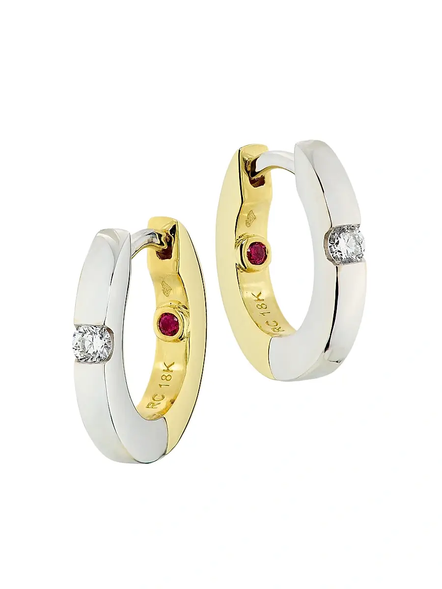 Women's Tiny Treasures Two-Tone 18K Gold & 0.08 TCW Diamond Huggie Earrings