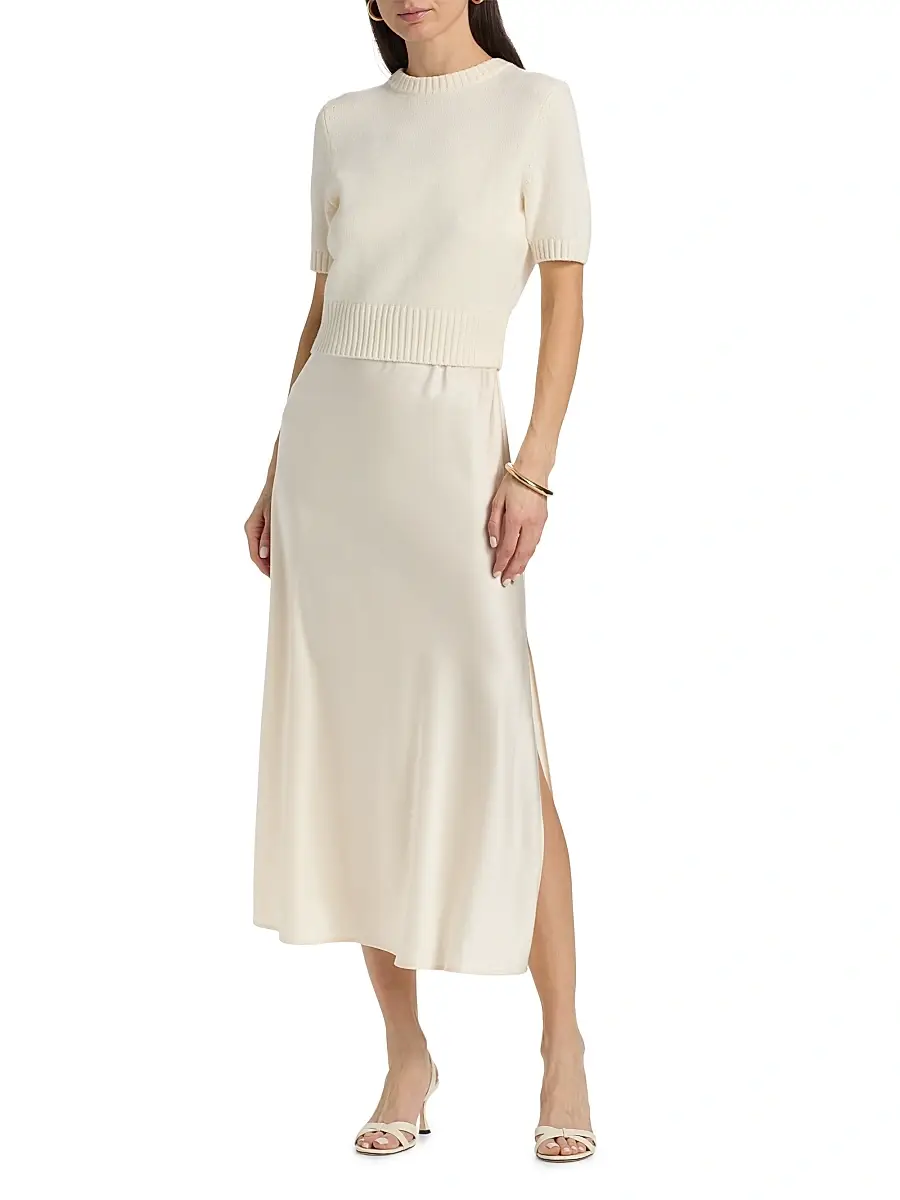 Toccin Women's Fleur Mixed-Media Midi-Dress | Thumbnail 3