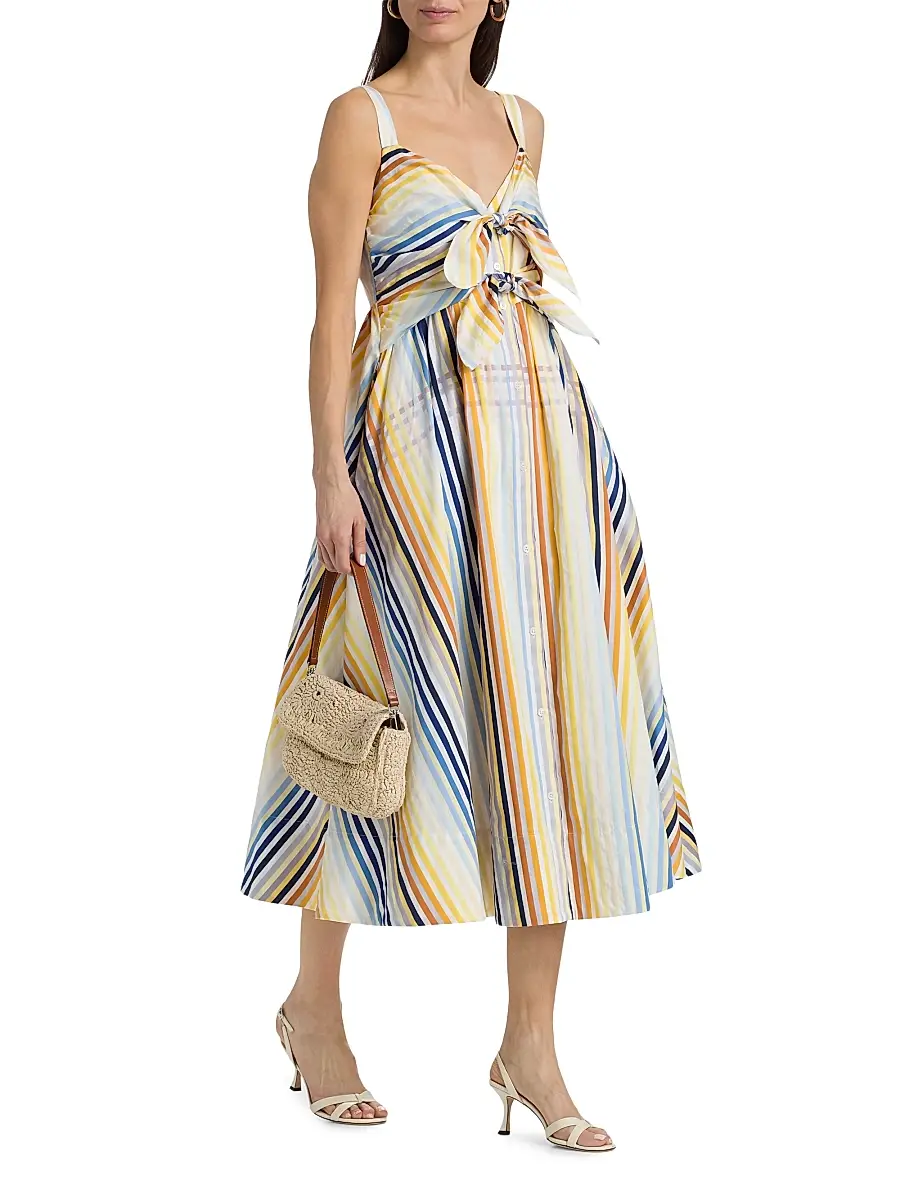 Toccin Women's Wren Striped Double-Tie Cotton Midi-Dress | Thumbnail 2 Toccin Women's Wren Striped Double-Tie Cotton Midi-Dress | Thumbnail 2