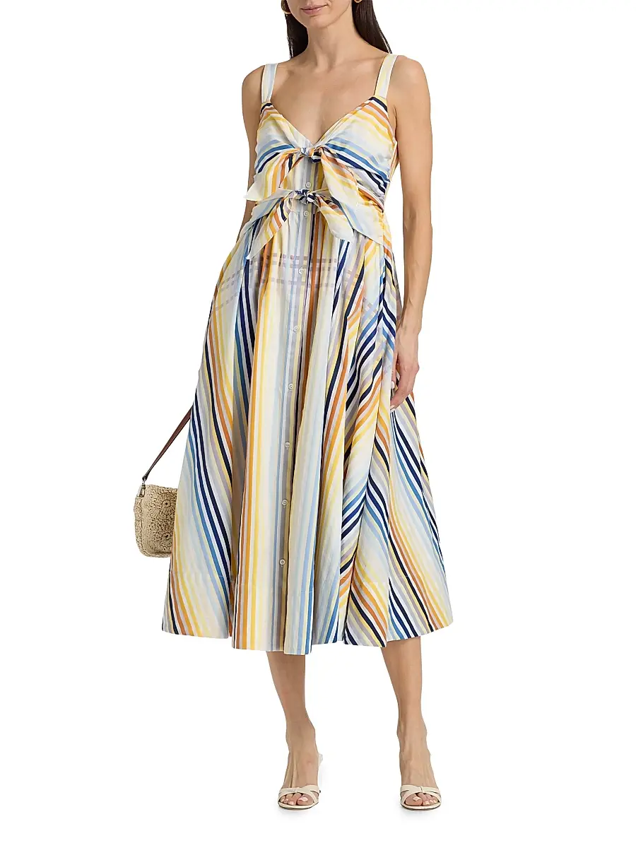 Toccin Women's Wren Striped Double-Tie Cotton Midi-Dress | Thumbnail 3 Toccin Women's Wren Striped Double-Tie Cotton Midi-Dress | Thumbnail 3
