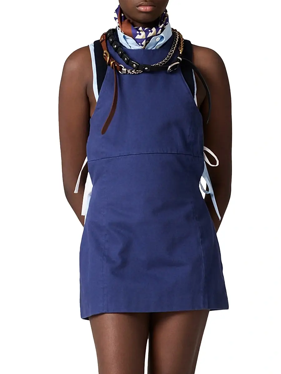 Miu Miu Women's Garment-Dyed Gabardine Mini-Dress - Blue | Thumbnail 2 Miu Miu Women's Garment-Dyed Gabardine Mini-Dress - Blue | Thumbnail 2