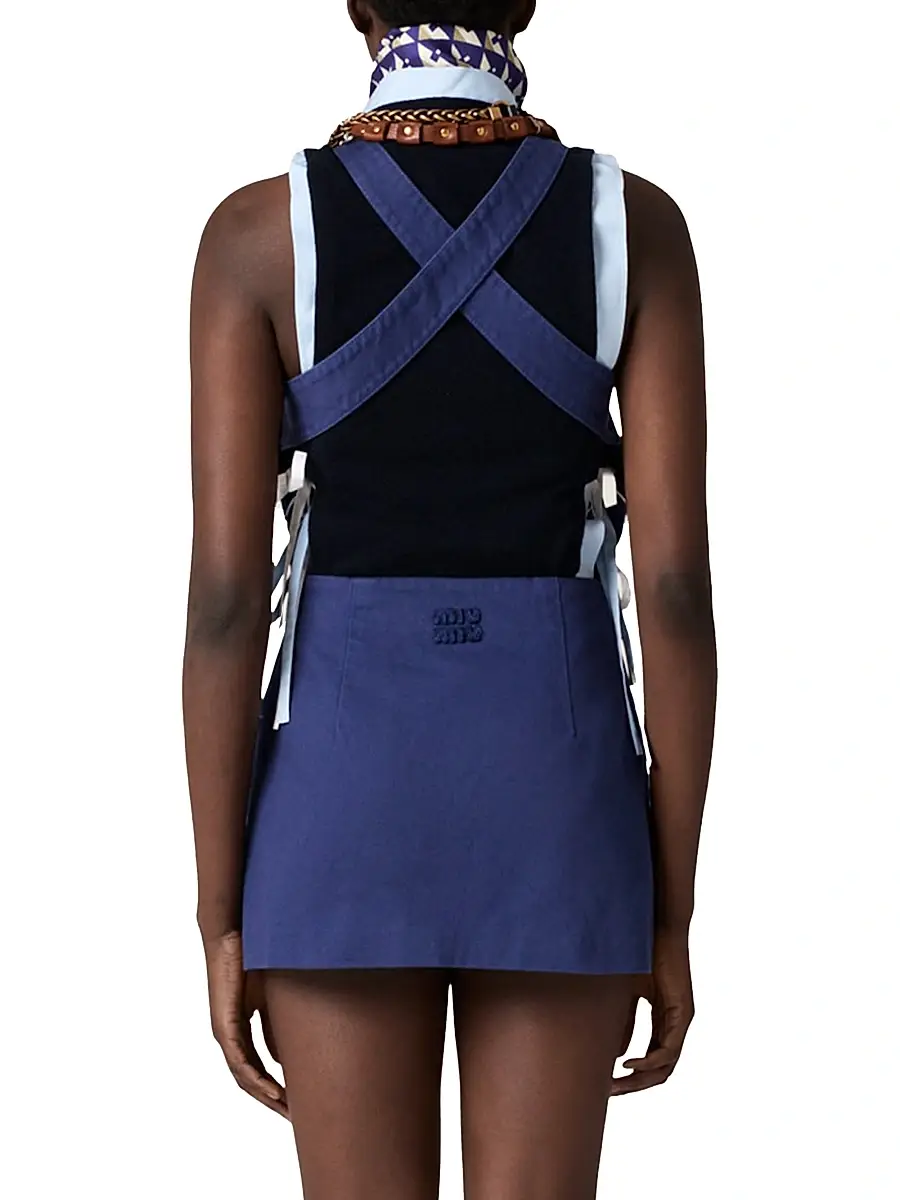 Miu Miu Women's Garment-Dyed Gabardine Mini-Dress - Blue | Thumbnail 3 Miu Miu Women's Garment-Dyed Gabardine Mini-Dress - Blue | Thumbnail 3