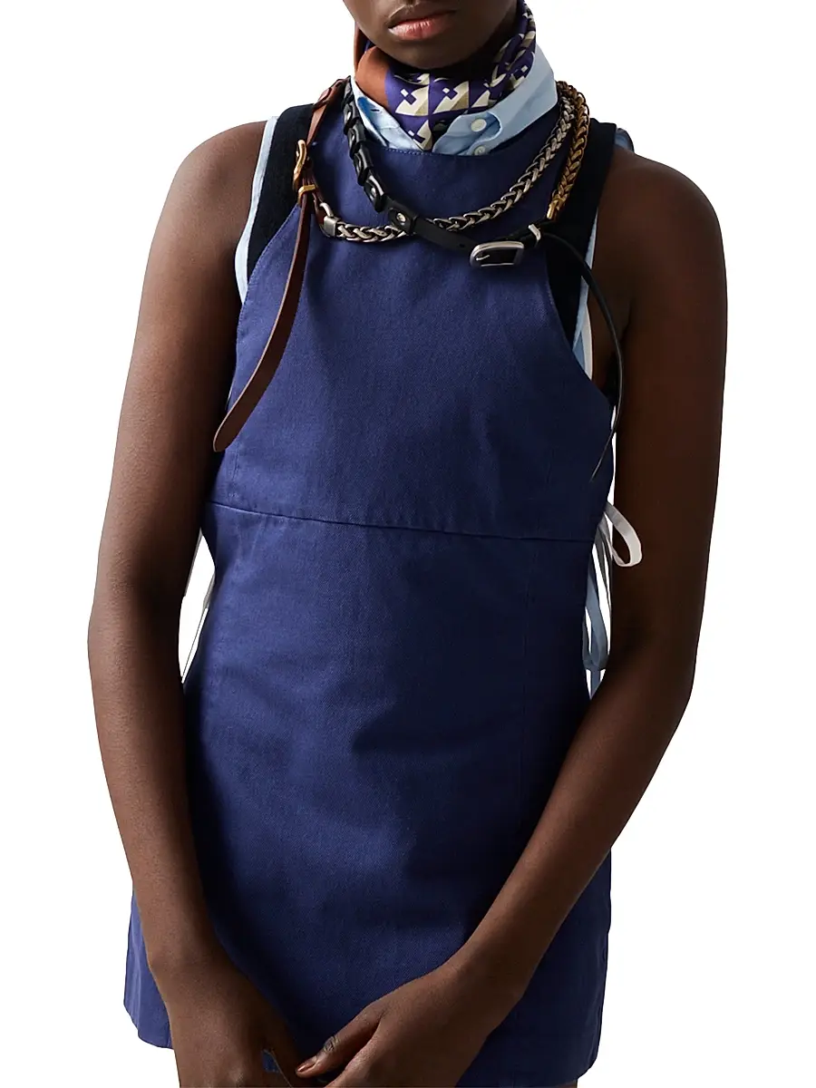 Miu Miu Women's Garment-Dyed Gabardine Mini-Dress - Blue | Thumbnail 4 Miu Miu Women's Garment-Dyed Gabardine Mini-Dress - Blue | Thumbnail 4
