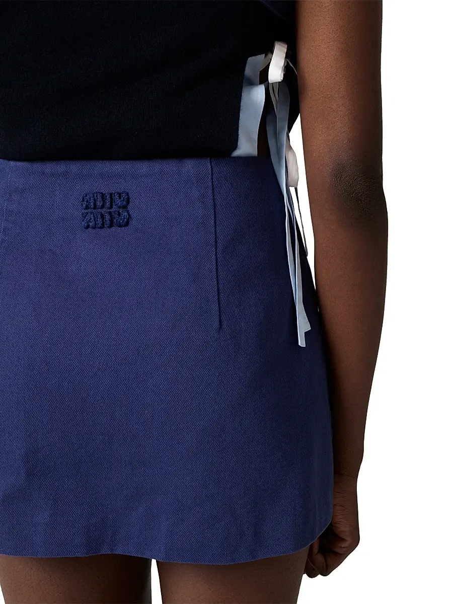 Miu Miu Women's Garment-Dyed Gabardine Mini-Dress - Blue | Thumbnail 5 Miu Miu Women's Garment-Dyed Gabardine Mini-Dress - Blue | Thumbnail 5