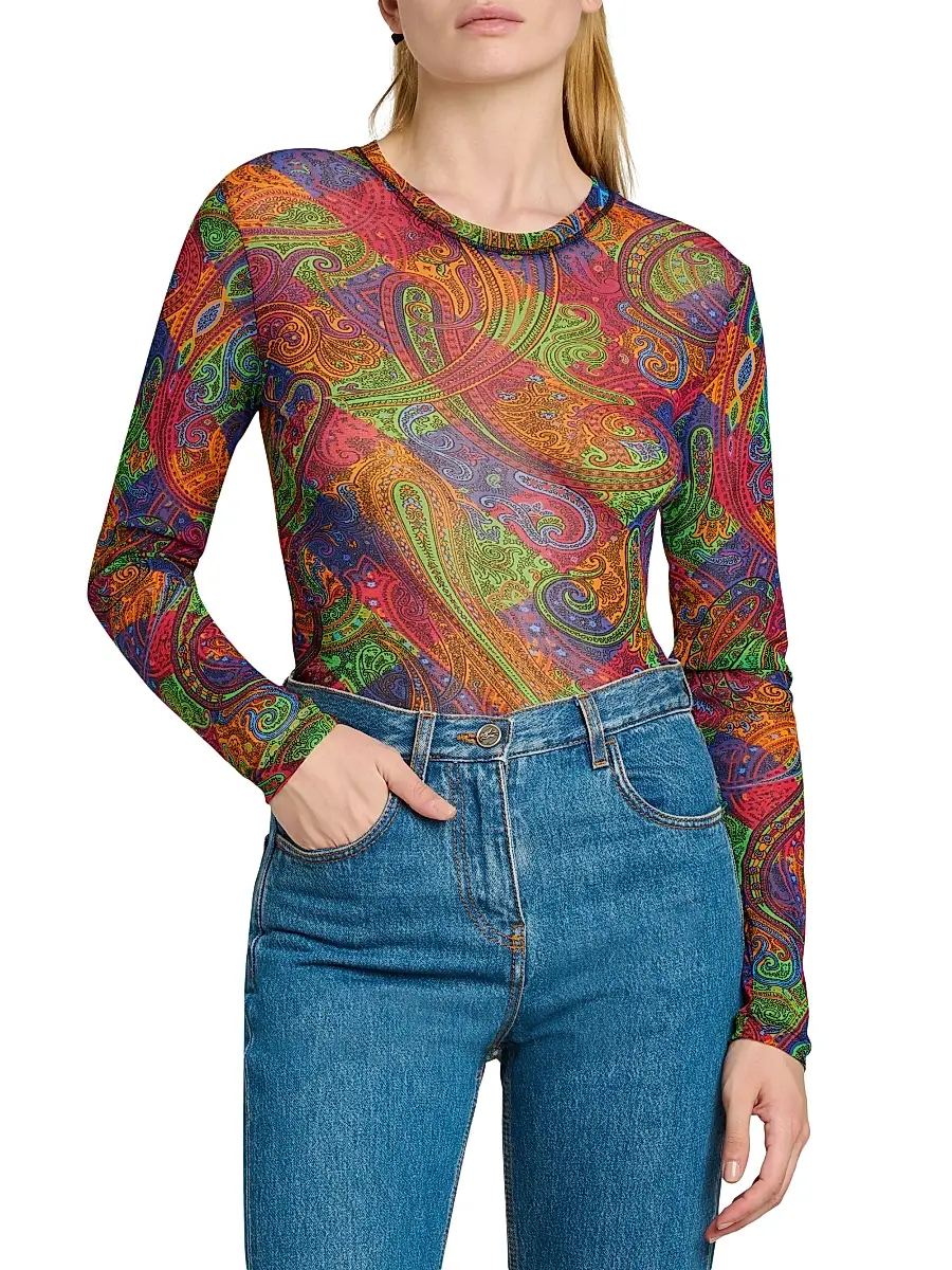 Etro Women's Geometric Paisley Tulle Top | Thumbnail 3 Etro Women's Geometric Paisley Tulle Top | Thumbnail 3