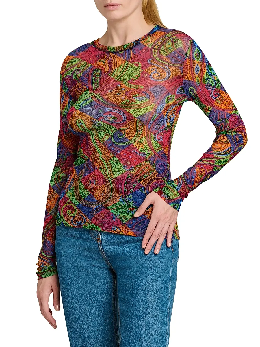 Etro Women's Geometric Paisley Tulle Top | Thumbnail 4 Etro Women's Geometric Paisley Tulle Top | Thumbnail 4