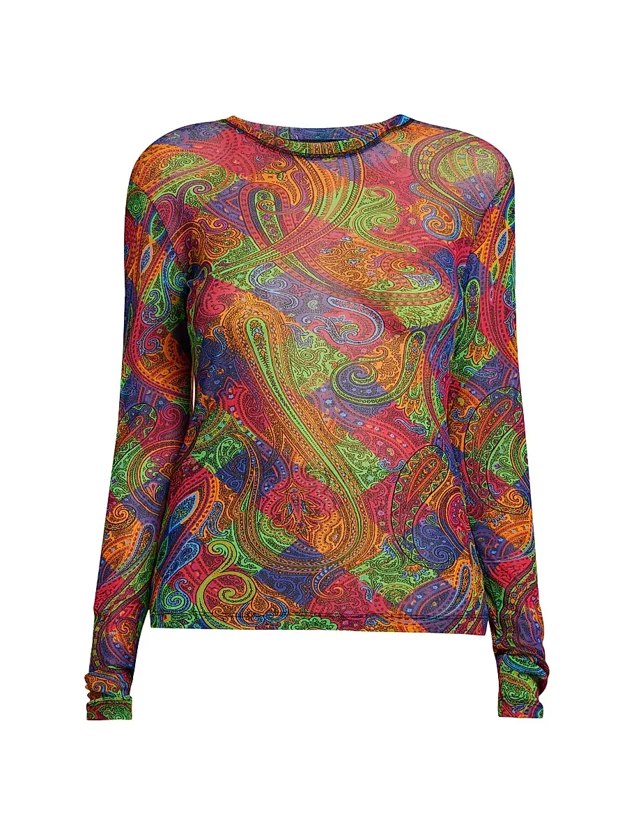 Etro Women's Geometric Paisley Tulle Top