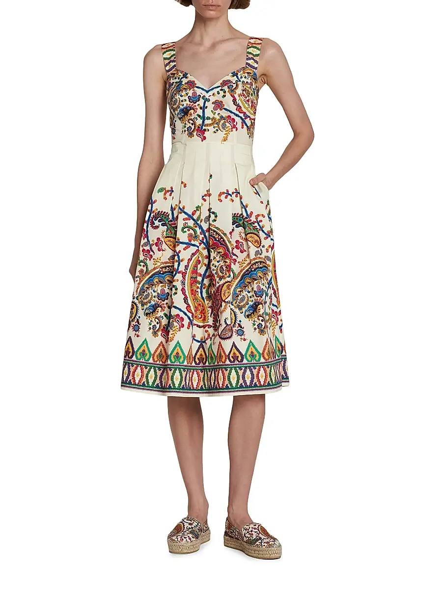 Etro Women's Paisley Pleated Apron Midi-Dress | Thumbnail 3