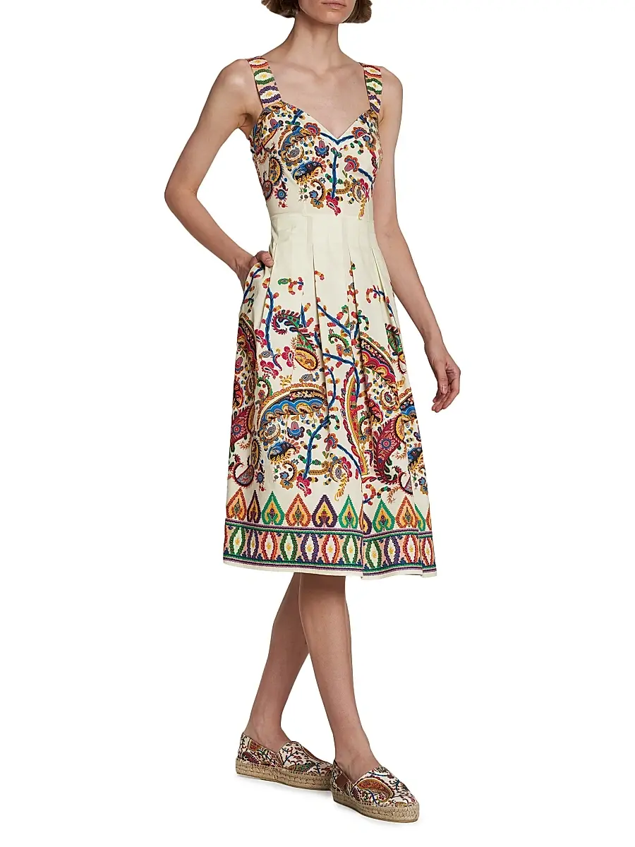 Etro Women's Paisley Pleated Apron Midi-Dress | Thumbnail 4