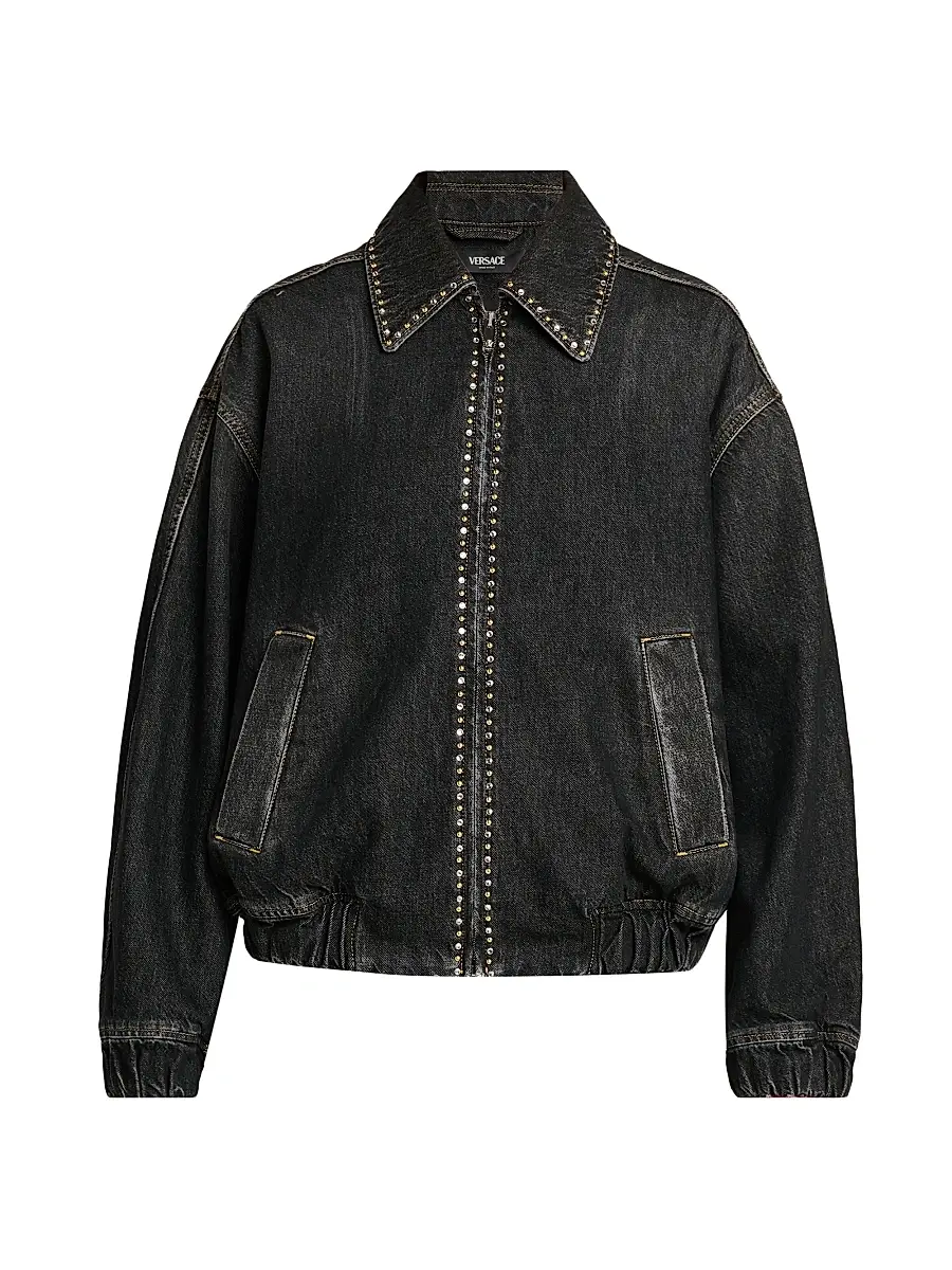 Versace Women's Studded Stone-Washed Denim Jacket - Black | Image 1 Versace Women's Studded Stone-Washed Denim Jacket - Black | Image 1