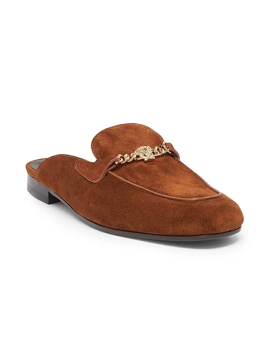 Versace Women's Sabot 20MM Suede Mules - Tobacco Gold | Thumbnail 2 Versace Women's Sabot 20MM Suede Mules - Tobacco Gold | Thumbnail 2