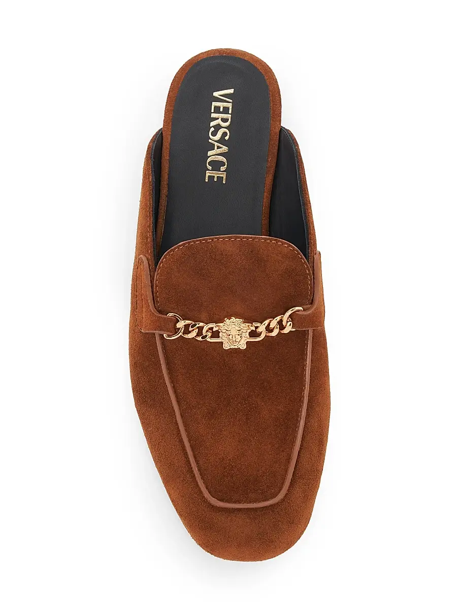 Versace Women's Sabot 20MM Suede Mules - Tobacco Gold | Thumbnail 4 Versace Women's Sabot 20MM Suede Mules - Tobacco Gold | Thumbnail 4
