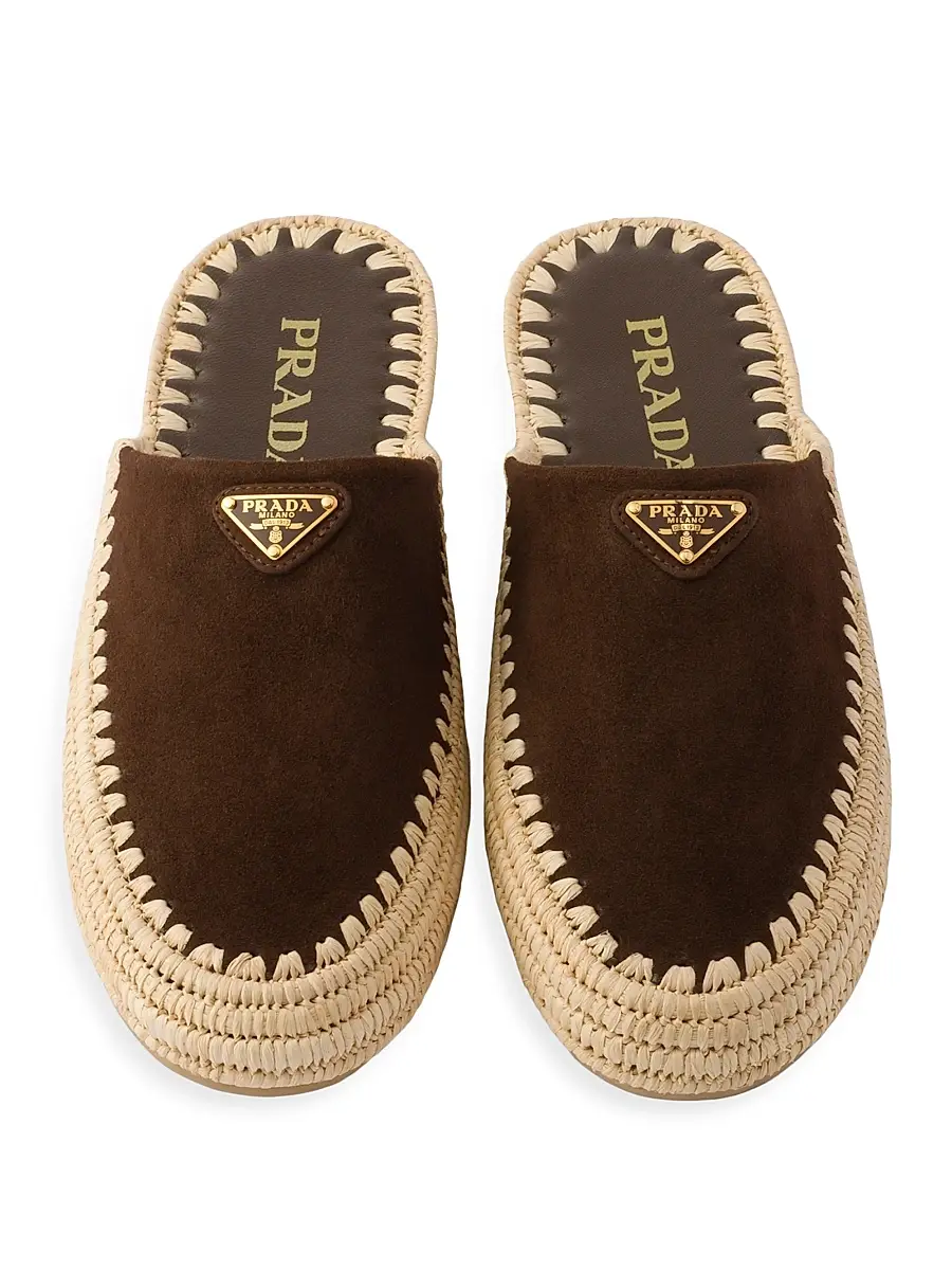 Prada Women's Suede Flat Mules - Dark Brown | Thumbnail 2 Prada Women's Suede Flat Mules - Dark Brown | Thumbnail 2