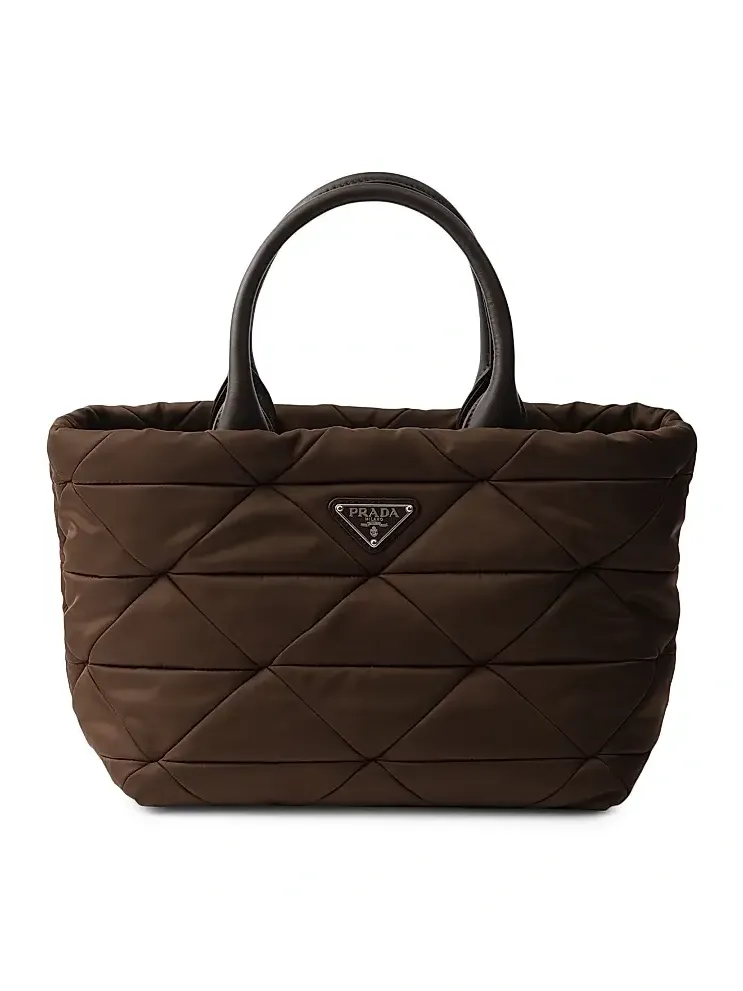 Women's Medium Padded Re-Nylon and Leather Top Handle Bag Women's Medium Padded Re-Nylon and Leather Top Handle Bag