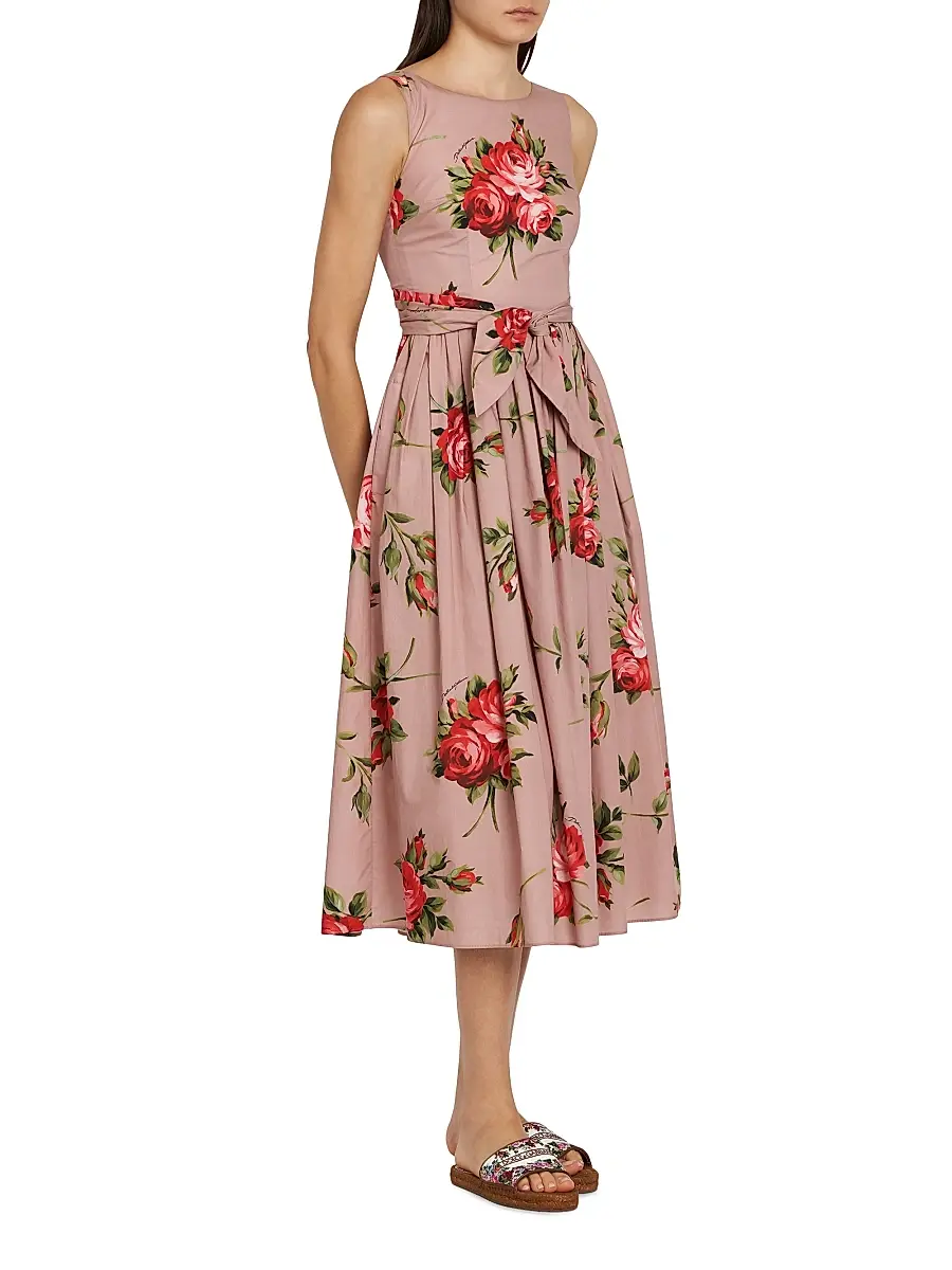 Dolce & Gabbana Women's Floral Cotton Tie-Waist Midi-Dress | Thumbnail 2 Dolce & Gabbana Women's Floral Cotton Tie-Waist Midi-Dress | Thumbnail 2