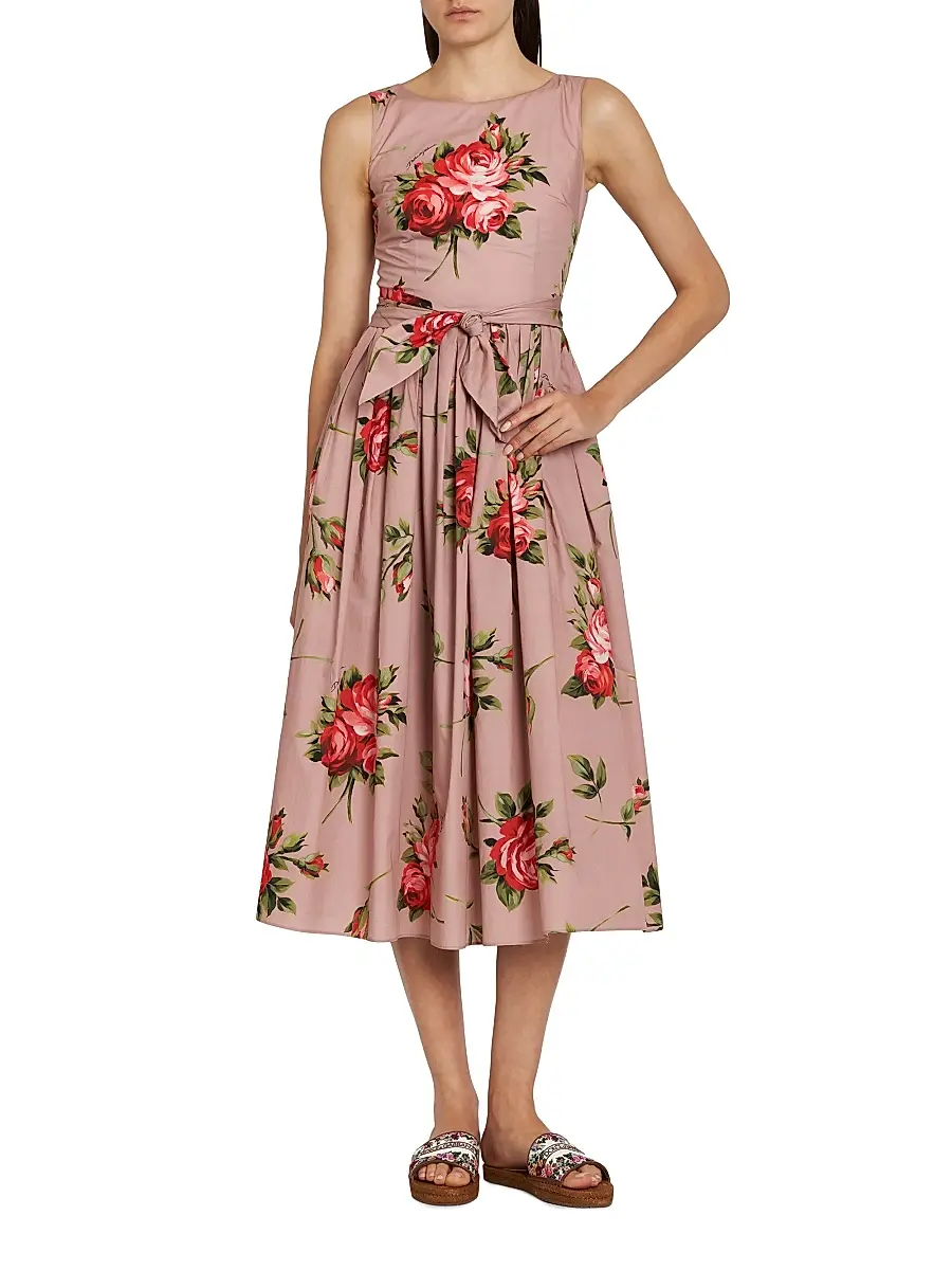 Dolce & Gabbana Women's Floral Cotton Tie-Waist Midi-Dress | Thumbnail 3 Dolce & Gabbana Women's Floral Cotton Tie-Waist Midi-Dress | Thumbnail 3