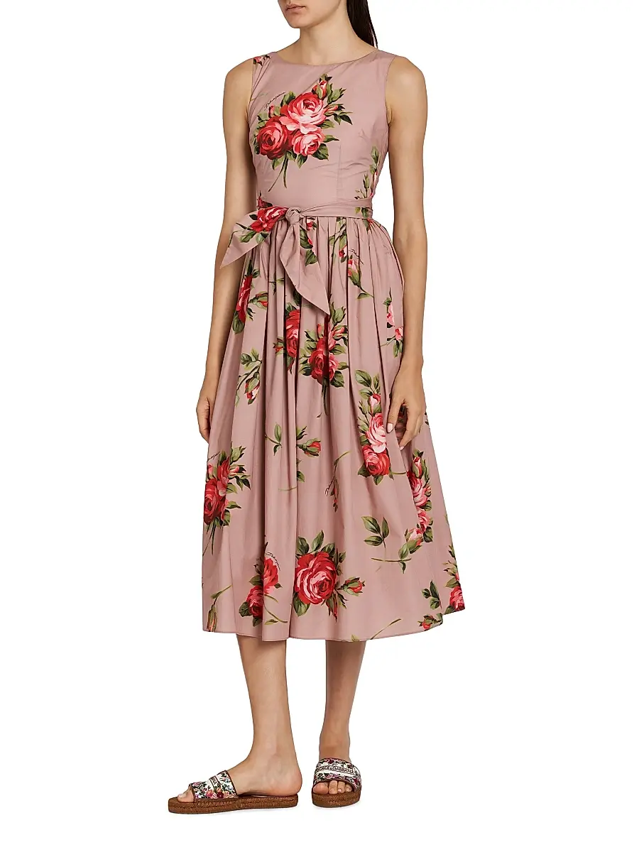Dolce & Gabbana Women's Floral Cotton Tie-Waist Midi-Dress | Thumbnail 4 Dolce & Gabbana Women's Floral Cotton Tie-Waist Midi-Dress | Thumbnail 4