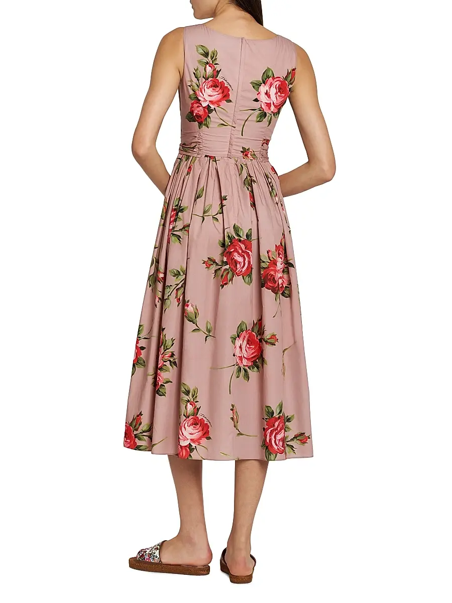 Dolce & Gabbana Women's Floral Cotton Tie-Waist Midi-Dress | Thumbnail 5 Dolce & Gabbana Women's Floral Cotton Tie-Waist Midi-Dress | Thumbnail 5