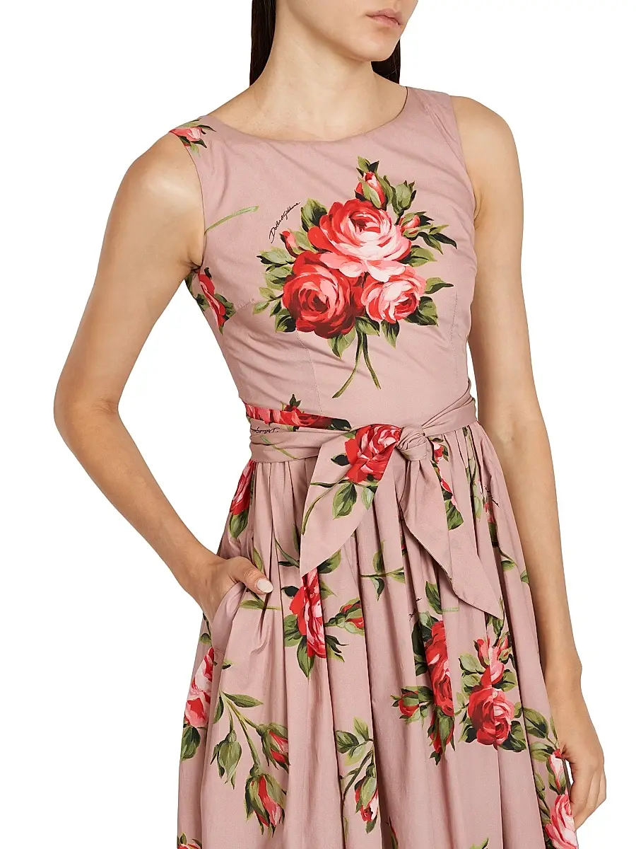 Dolce & Gabbana Women's Floral Cotton Tie-Waist Midi-Dress | Thumbnail 6 Dolce & Gabbana Women's Floral Cotton Tie-Waist Midi-Dress | Thumbnail 6