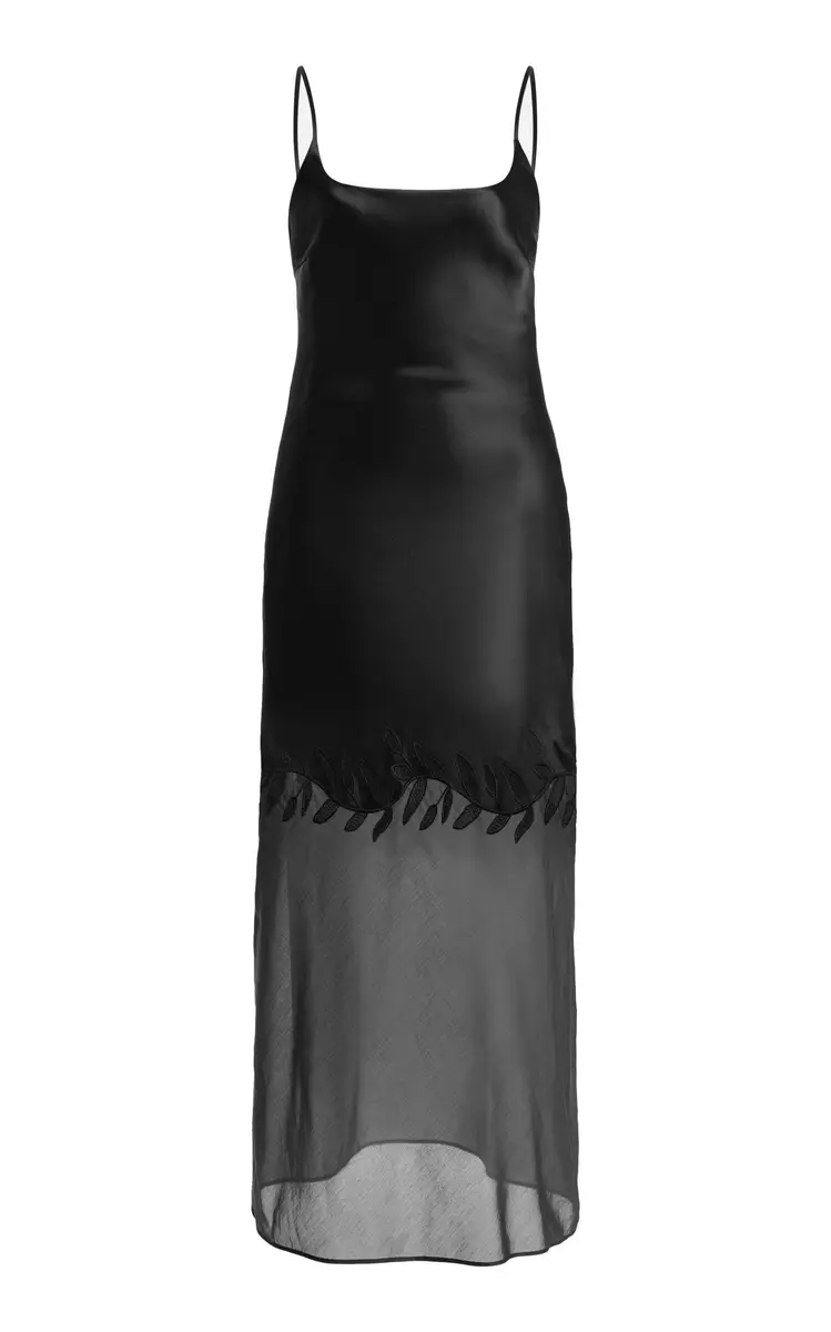By Malene Birger Camilla Organza-Trimmed Embroidered Satin Midi Slip Dress | Image 1 By Malene Birger Camilla Organza-Trimmed Embroidered Satin Midi Slip Dress | Image 1