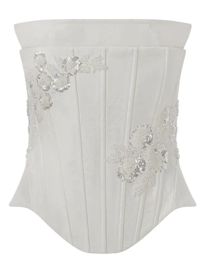 Glynn Jacquard Lace-Up Corset With Hand-Crafted Appliqué Detailing