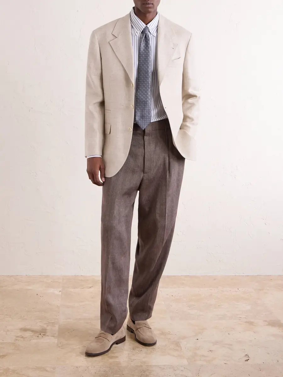 Brunello Cucinelli Straight-Leg Pleated Linen and Wool-Blend Suit Trousers - Men | Thumbnail 2 Brunello Cucinelli Straight-Leg Pleated Linen and Wool-Blend Suit Trousers - Men | Thumbnail 2