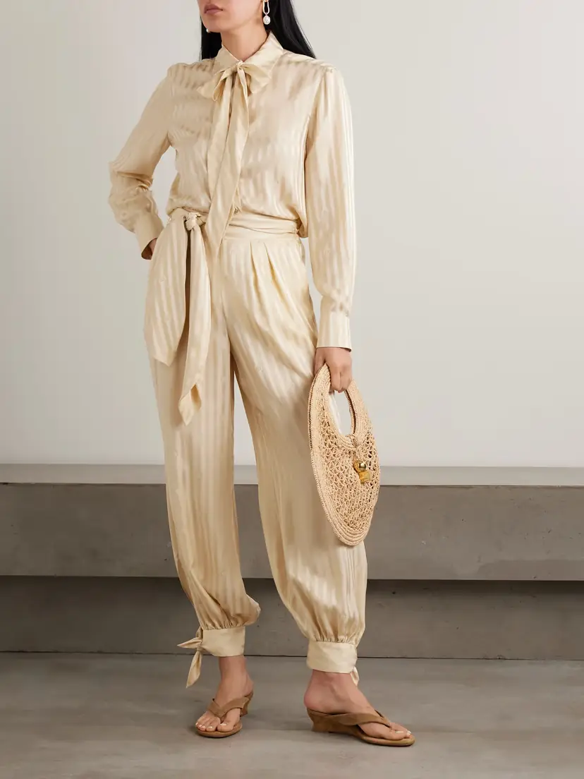 Zimmermann Luna Belted Tie-detailed Silk-jacquard Balloon Pants | Thumbnail 2