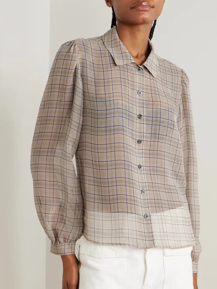 Frame The Plaid Staple Gathered Checked Silk-chiffon Shirt | Thumbnail 3 Frame The Plaid Staple Gathered Checked Silk-chiffon Shirt | Thumbnail 3