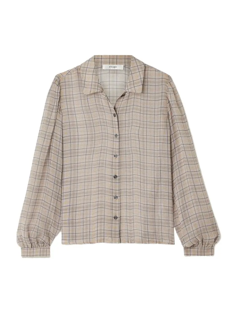 Frame The Plaid Staple Gathered Checked Silk-chiffon Shirt | Image 1 Frame The Plaid Staple Gathered Checked Silk-chiffon Shirt | Image 1