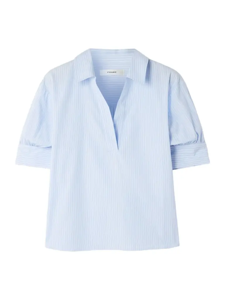 Frame The Striped Popover Cotton-poplin Blouse | Image 1 Frame The Striped Popover Cotton-poplin Blouse | Image 1