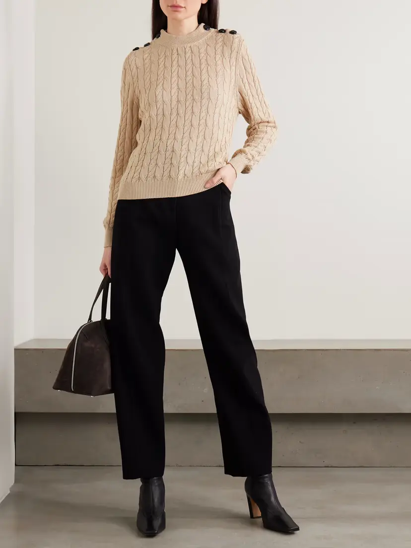 Blazé Milano Button-embellished Cable-knit Cotton Sweater | Thumbnail 2 Blazé Milano Button-embellished Cable-knit Cotton Sweater | Thumbnail 2
