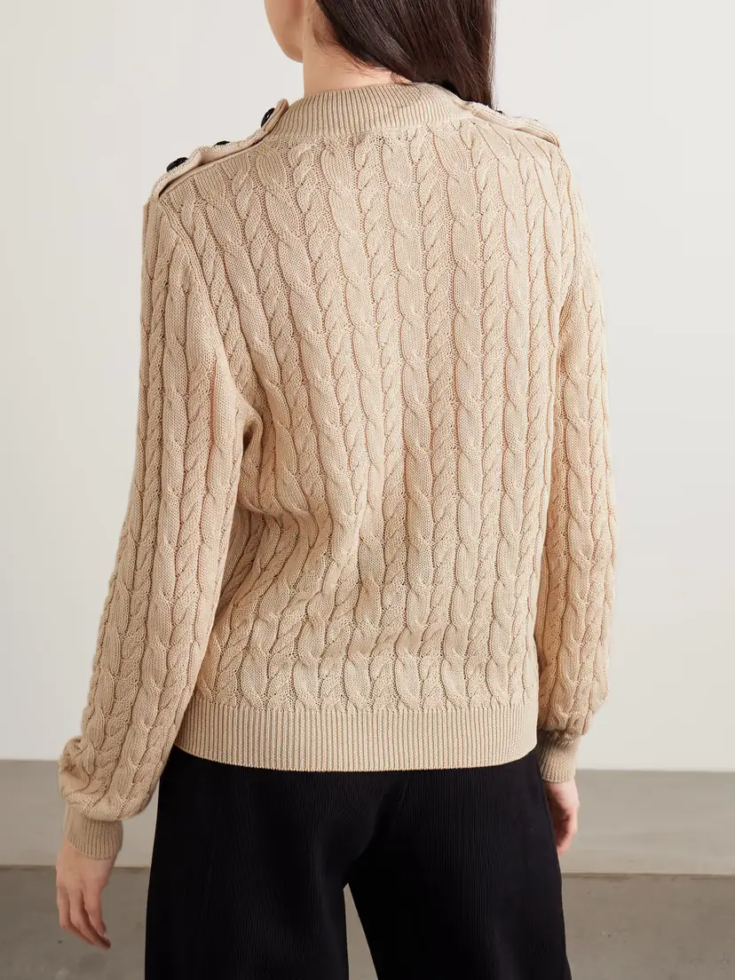 Blazé Milano Button-embellished Cable-knit Cotton Sweater | Thumbnail 3 Blazé Milano Button-embellished Cable-knit Cotton Sweater | Thumbnail 3