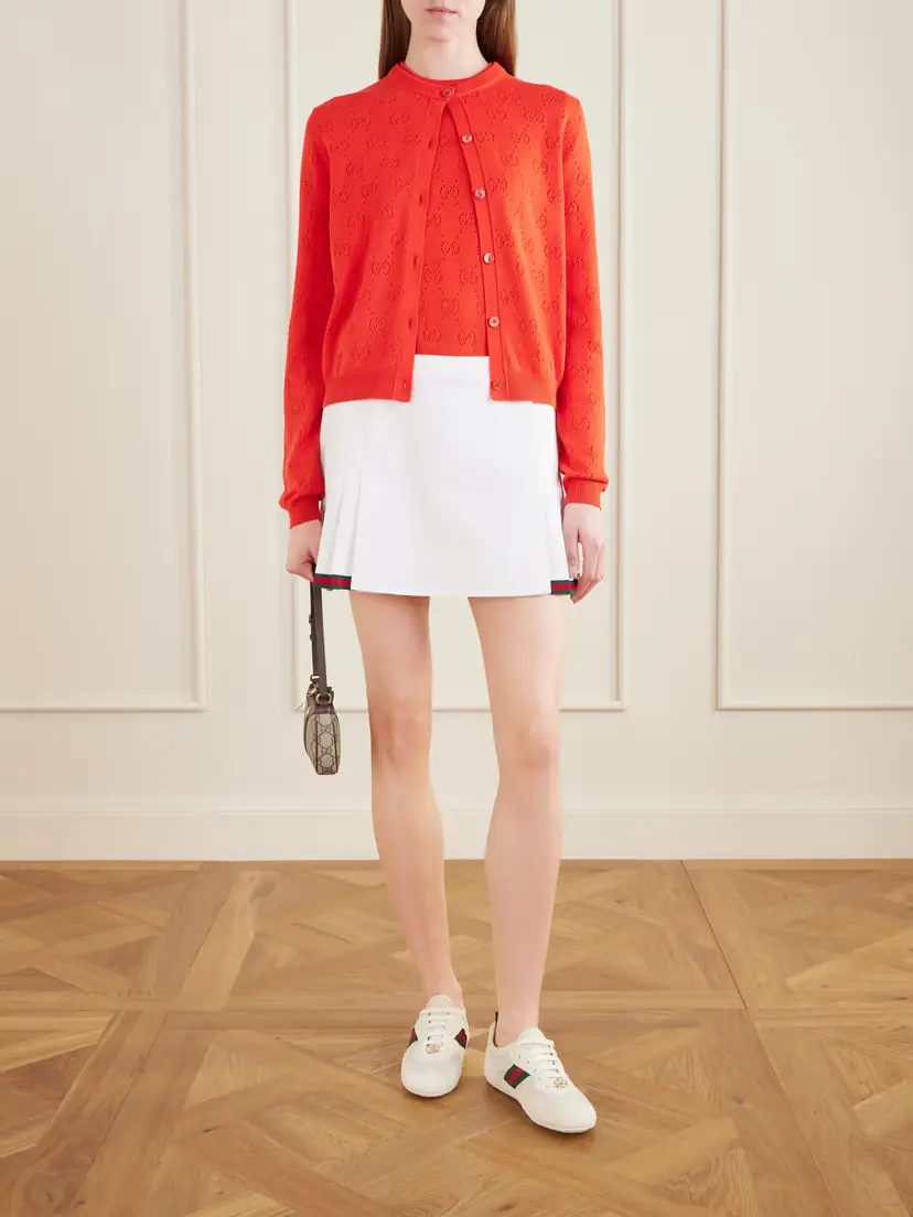 Gucci Webbing-trimmed Pleated Cotton-poplin Mini Skirt | Thumbnail 2