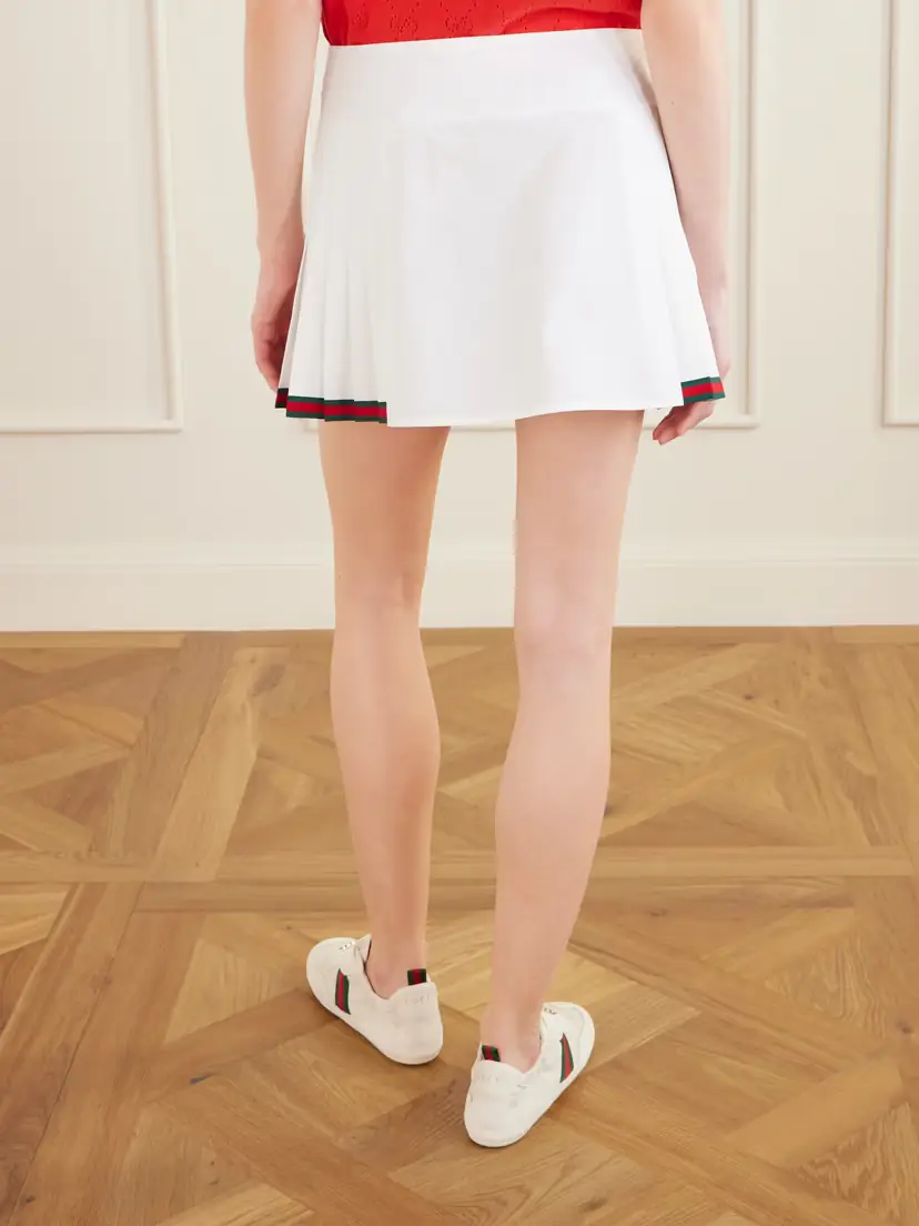 Gucci Webbing-trimmed Pleated Cotton-poplin Mini Skirt | Thumbnail 3