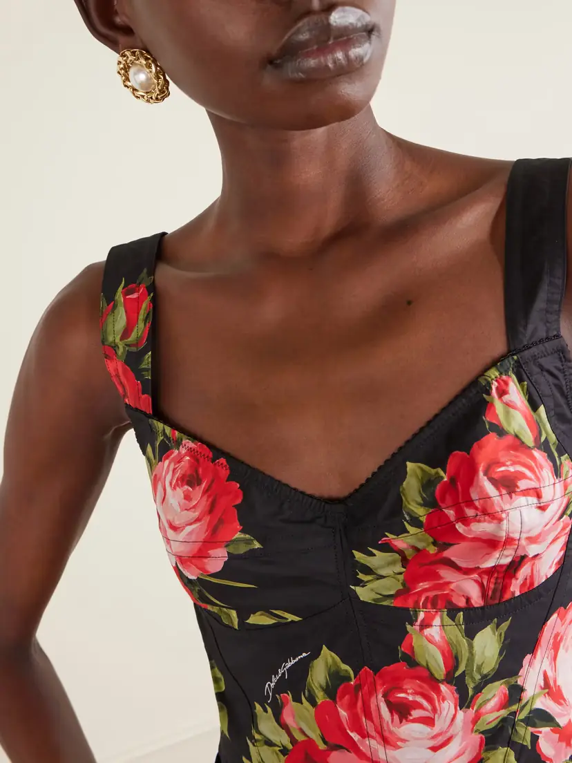 Dolce & Gabbana Floral-print Cotton-blend Poplin Bustier Top | Thumbnail 4