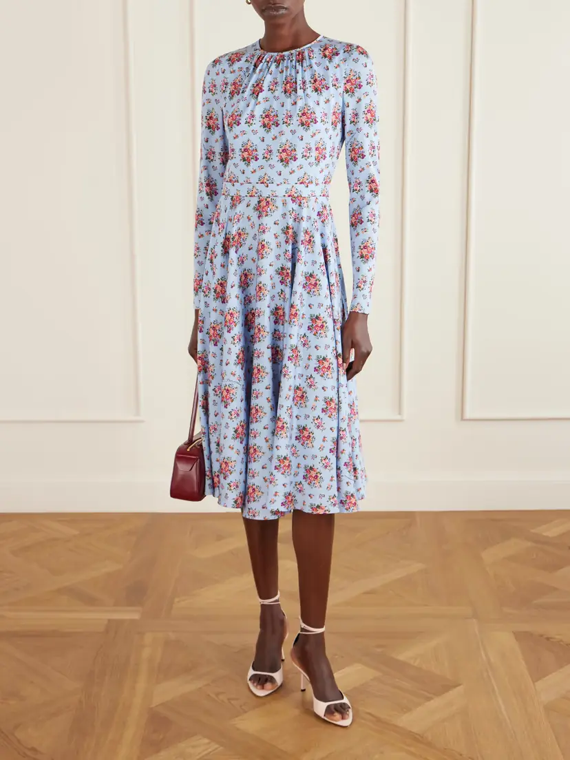 Dolce & Gabbana Belted Gathered Floral-print Silk-blend Midi Dress | Thumbnail 2 Dolce & Gabbana Belted Gathered Floral-print Silk-blend Midi Dress | Thumbnail 2