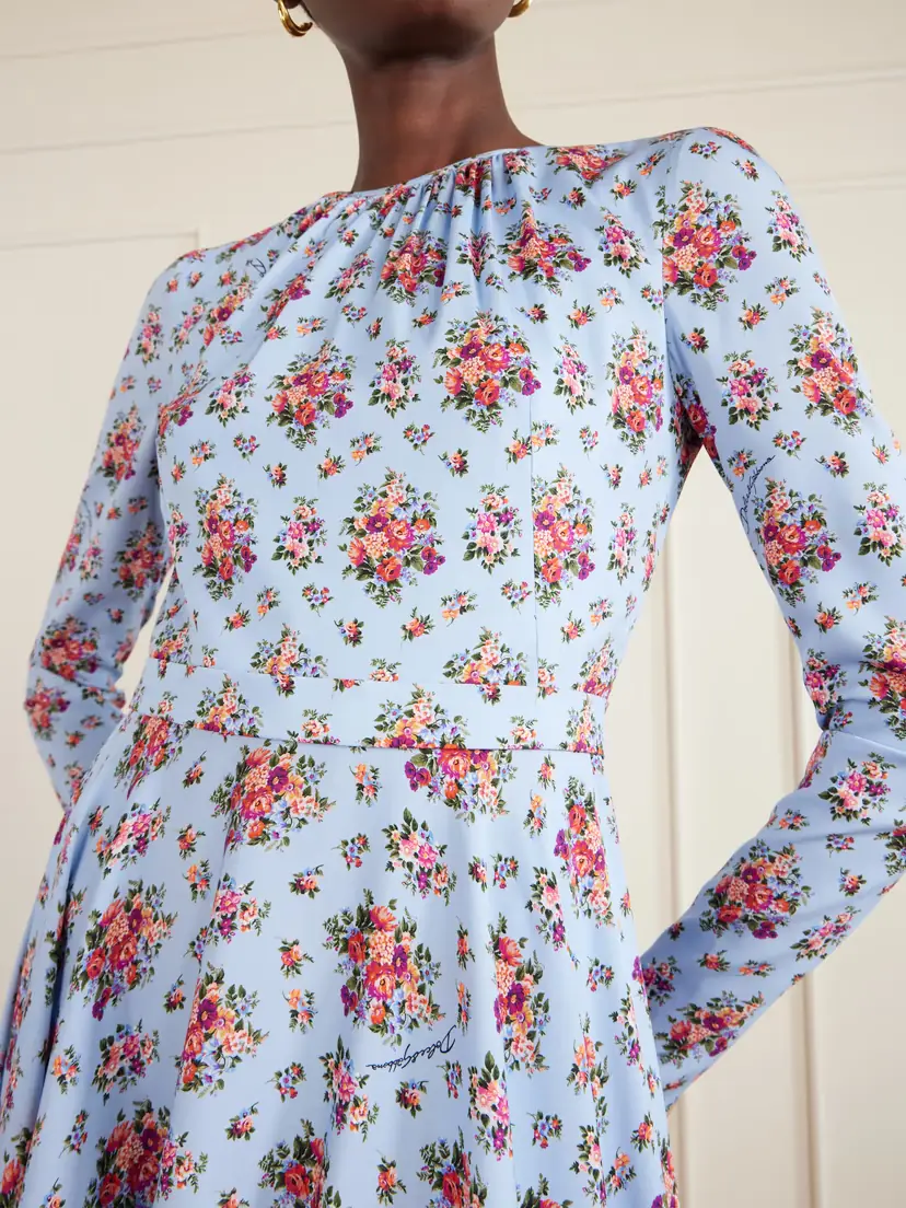 Dolce & Gabbana Belted Gathered Floral-print Silk-blend Midi Dress | Thumbnail 4 Dolce & Gabbana Belted Gathered Floral-print Silk-blend Midi Dress | Thumbnail 4
