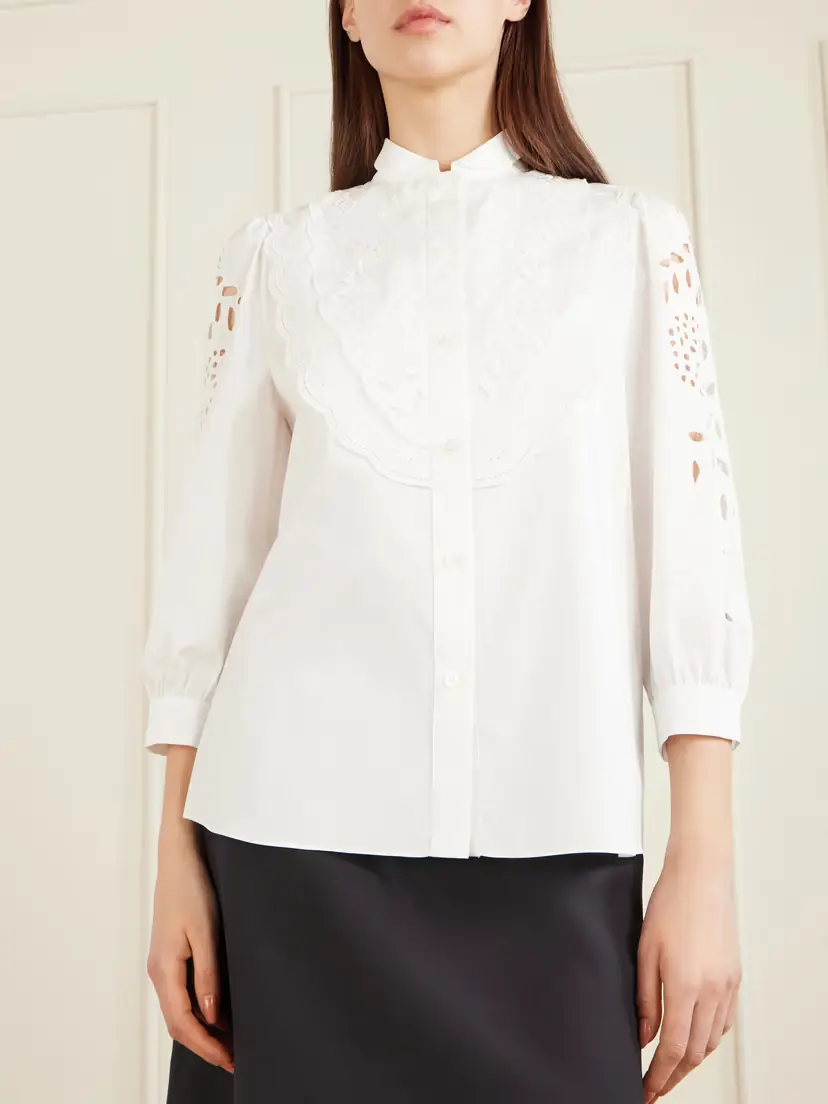 Valentino Garavani Broderie Anglaise Cotton-poplin Shirt | Thumbnail 3 Valentino Garavani Broderie Anglaise Cotton-poplin Shirt | Thumbnail 3