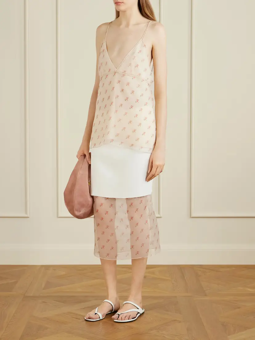 Khaite Sybil Layered Frayed Satin-crepe And Floral-print Organza Midi Skirt | Thumbnail 2 Khaite Sybil Layered Frayed Satin-crepe And Floral-print Organza Midi Skirt | Thumbnail 2