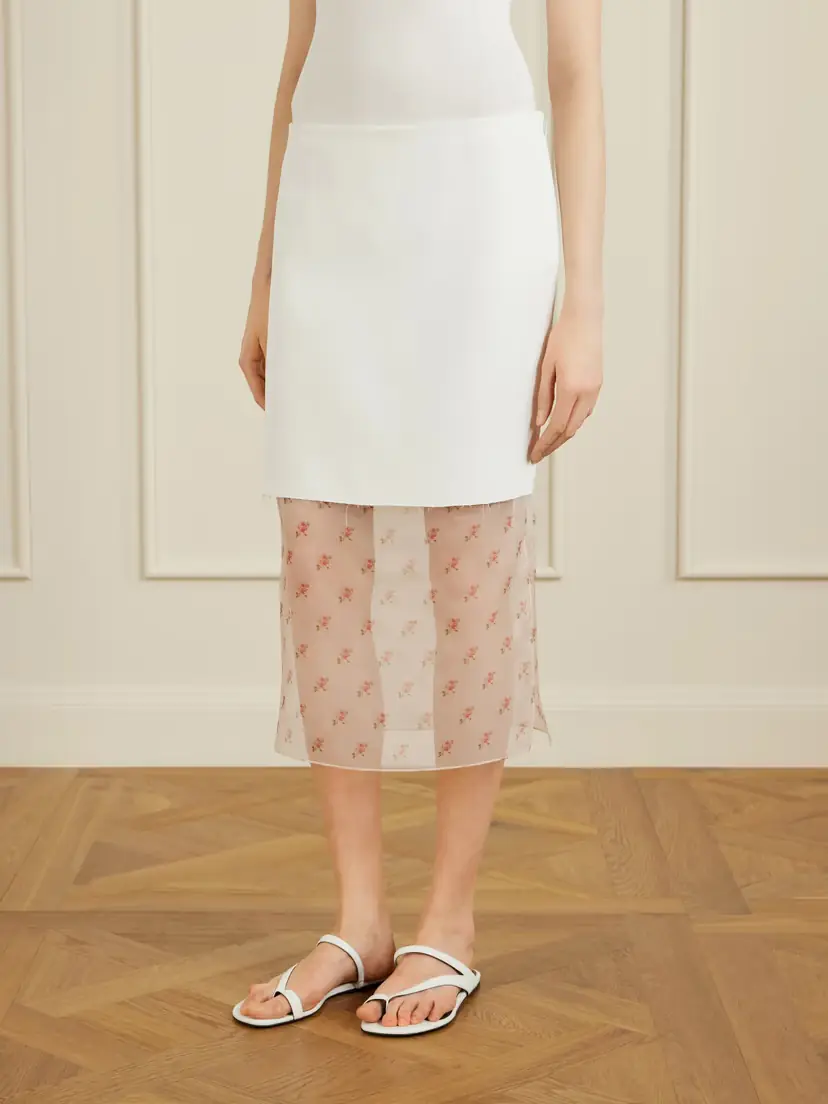 Khaite Sybil Layered Frayed Satin-crepe And Floral-print Organza Midi Skirt | Thumbnail 3 Khaite Sybil Layered Frayed Satin-crepe And Floral-print Organza Midi Skirt | Thumbnail 3